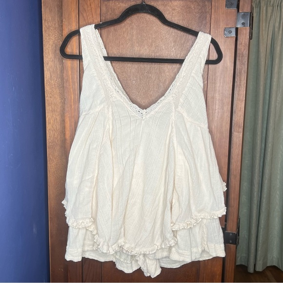 Free People Geneva Romper Boho Lace V Neck Flowy Cream Beach Shorty Size S - Picture 4 of 9